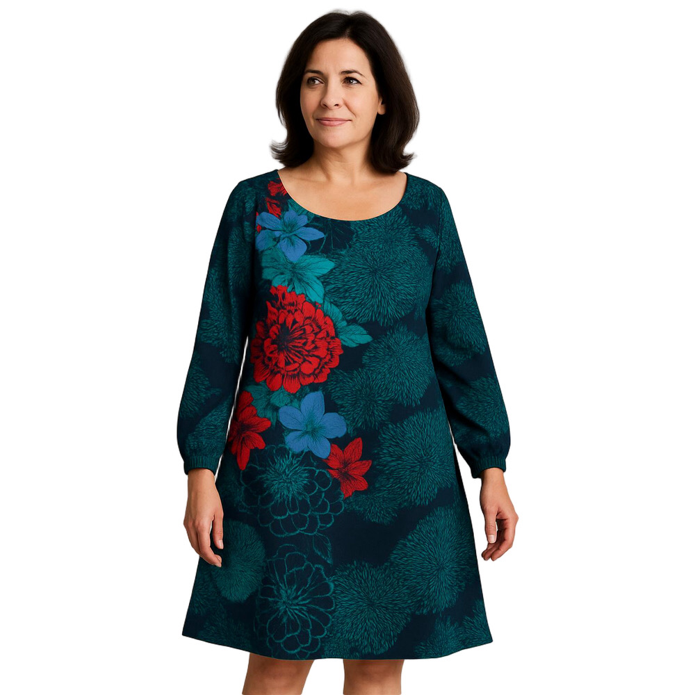 Buckhead Betties Long Sleeve Navy Floral A-Line Dress Sz Small